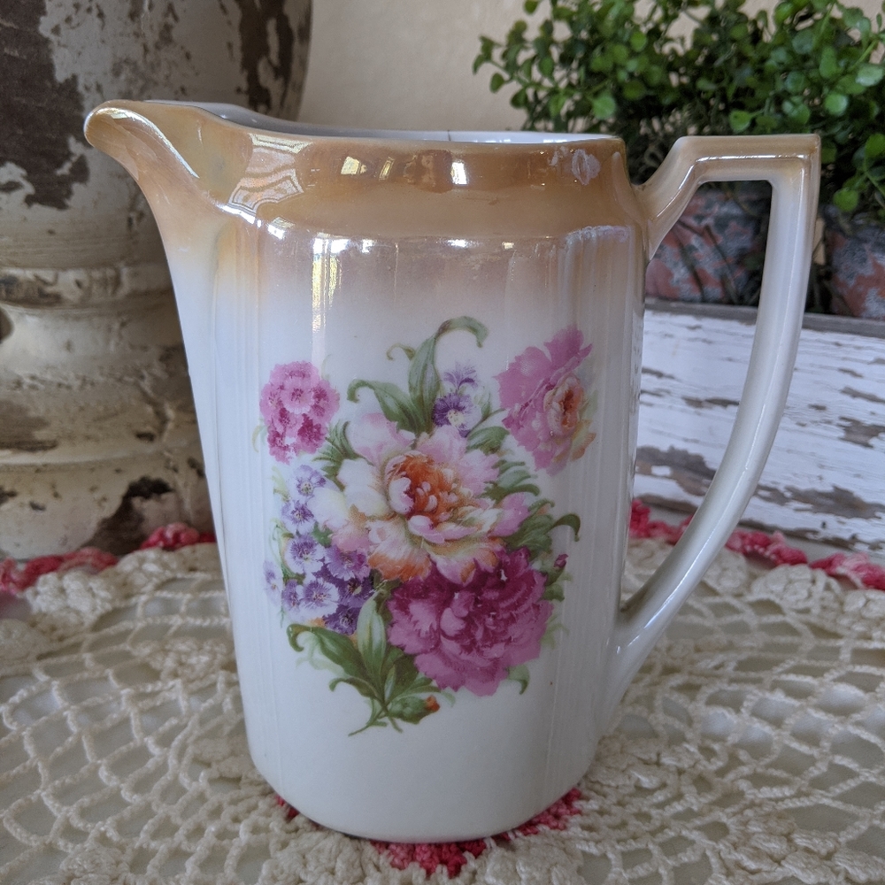 Vintage Bavarian Floral Pitcher Lusterware